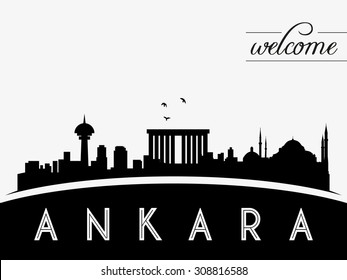 Ankara Turkey Skyline Silhouette Black And White Design, Vector Illustration