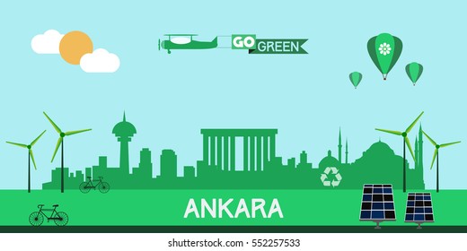 Ankara Turkey skyline silhouette flat design vector, green city concept