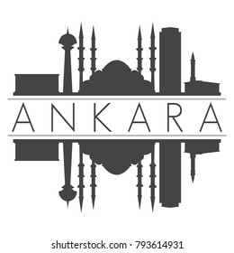 Ankara Turkey Skyline Vector Art Mirror Silhouette Emblematic Buildings