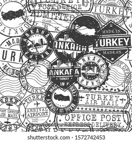 Ankara Turkey Stamps Background. City Stamp Vector Art. Postal Passport Travel. Design Set Pattern.
