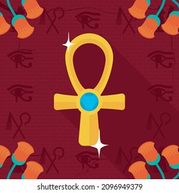 ankh amulet design and flowers