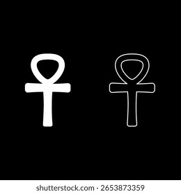 Ankh Coptic cross ancient Egyptian religious symbol set icon white color vector illustration image simple solid fill outline contour line thin flat style