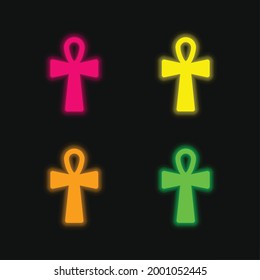 Ankh Cross four color glowing neon vector icon
