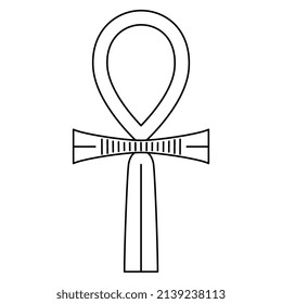 Ankh cross. Key of life. Ancient Egyptian sacred symbol. Black and white linear silhouette.