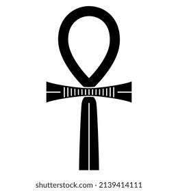 Ankh cross. Key of life. Ancient Egyptian sacred symbol. Black and white negative silhouette.