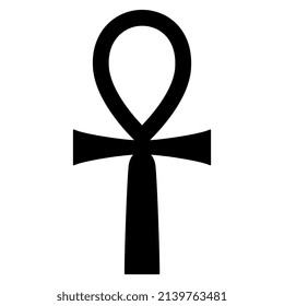 Ankh cross. Key of life. Ancient Egyptian sacred symbol. Black silhouette on white background.