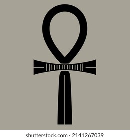 Ankh cross. Key of life. Ancient Egyptian sacred symbol. Monochrome silhouette.