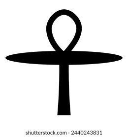 Ankh cross mystical religious symbol. Spiritual Egypt pharaoh sign of traditional culture of worship and veneration. Simple black and white vector isolated on white background