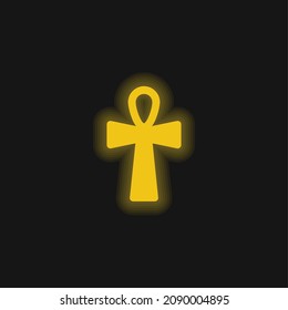 Ankh Cross yellow glowing neon icon