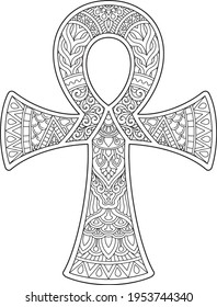 ankh decorative mandala design. coloring page, tattoo design, print design