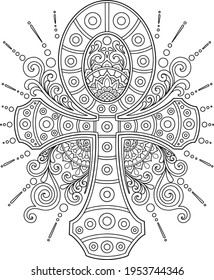 ankh decorative mandala design. coloring page, tattoo design, print design