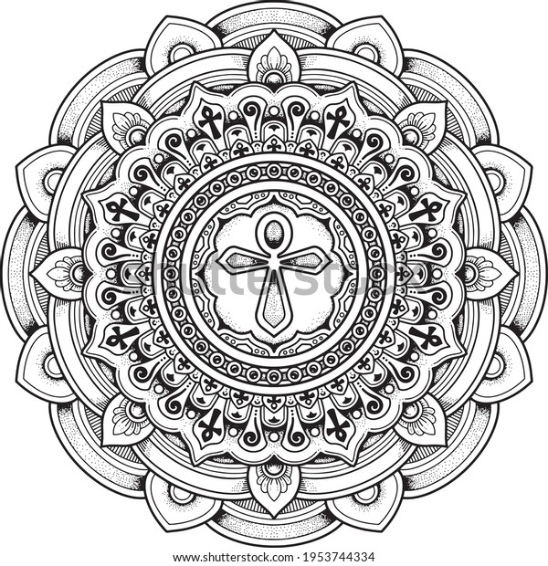 Ankh Decorative Mandala Design Coloring Page Stock Vector (Royalty Free ...