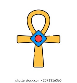 Ankh Flat design style, gold Egyptian cross with a loop, symbolizing life and immortality, great for historical visuals, mystical themes, and ancient Egyptian projects.