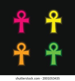Ankh four color glowing neon vector icon