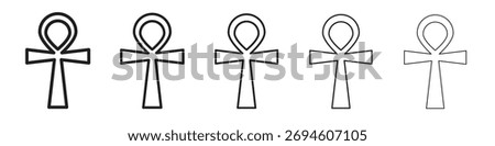 Ankh icon symbols set. Editable stroke collection.