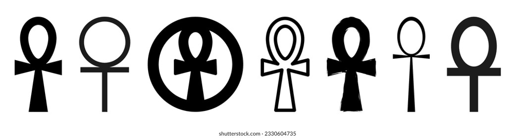 Iconos de Ankh. Símbolo egipcio de la cruz. Ilustración vectorial aislada en fondo blanco.