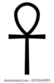 Ankh key of life, black and white vector silhouette illustration of ancient Egyptian hieroglyphic symbol, isolated on white background