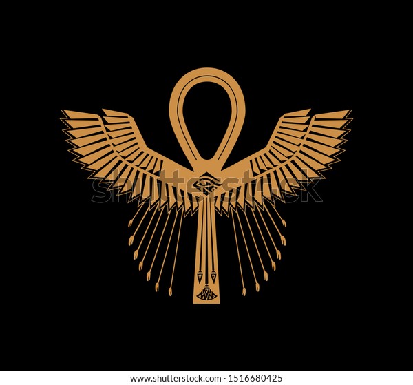 Ankh key of life with\
pharaonic wings