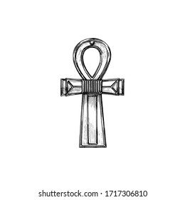 Ankh, Key of Life, vector illustration in engraving style. Vintage pastiche of magical and mystical symbol. Drawn sketch of esoteric and occult sign.