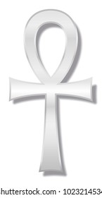 Ankh, also known as key of life, key of Nile, crux ansata - ancient Egyptian hieroglyphic character represents the concept of eternal life. Silver illustration on white background.