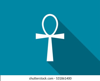 Ankh with a long shadow. Vector illustration.