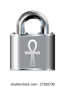 Ankh religious icon on vector padlock button