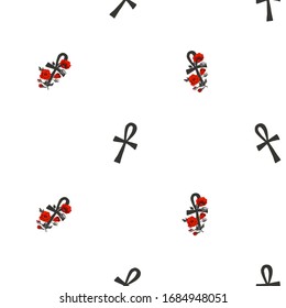 Ankh seamless pattern. Ancient Egypt symbol ornament. Line tracery design. Linear black sketch on white background. Africa hand drawn vector illustration.