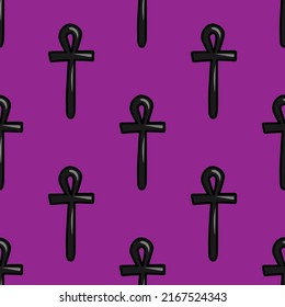 ankh seamless vector pattern on purple background