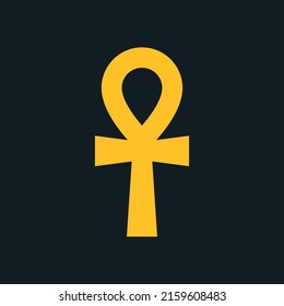 Ankh symbol, ancient egyptian amulet, yellow icon color, vector illustration