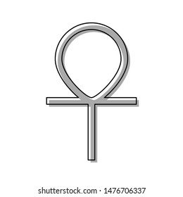 Ankh symbol, egyptian word for life, symbol of immortality. Black line icon with gray shifted flat filled icon on white background. Illustration.