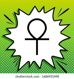Ankh symbol, egyptian word for life, symbol of immortality. Black Icon on white popart Splash at green background with white spots. Illustration.