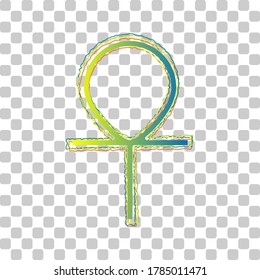 Ankh symbol, egyptian word for life, symbol of immortality. Blue to green gradient Icon with Four Roughen Contours on stylish transparent Background. Illustration.