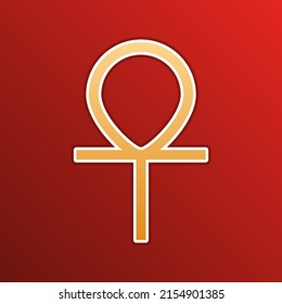 Ankh symbol, egyptian word for life, symbol of immortality. Golden gradient Icon with contours on redish Background. Illustration.