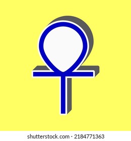 Ankh symbol, egyptian word for life, symbol of immortality. Blue Icon with white stroke in 3d at yellow Background. Illustration.