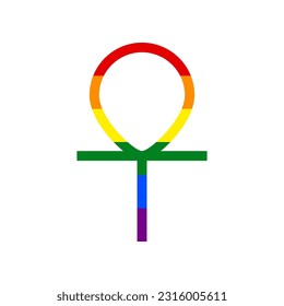 Ankh symbol, egyptian word for life, symbol of immortality. Rainbow gay LGBT rights colored Icon at white Background. Illustration.