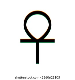 Ankh symbol, egyptian word for life, symbol of immortality. Black Icon with vertical effect of color edge aberration at white background. Illustration.