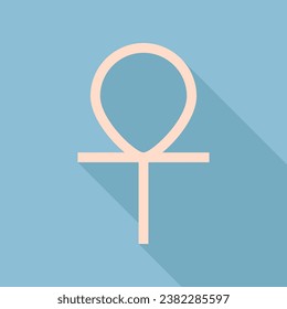 Ankh symbol, egyptian word for life, symbol of immortality. Unbleached silk Icon with very long shadow at dark sky blue background. Illustration.