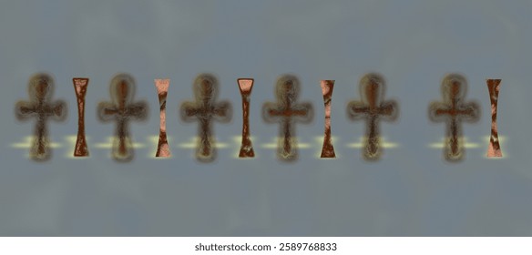 Ankh symbol illustration with removable background. Ankh icons. metalic effect. Ancent agypt symbols and signs.