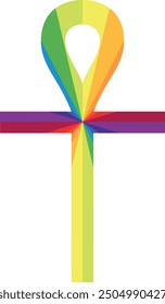 ankh symbol with rainbow striped color inside, ankh symbol vector illustration.