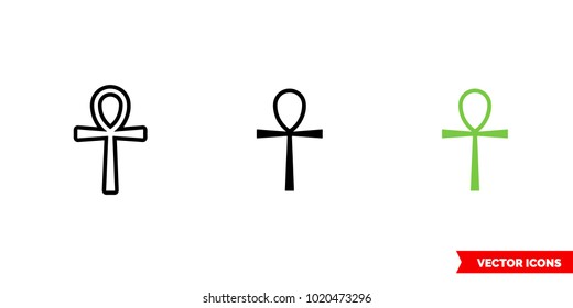 Ankh symbols icon of 3 types: color, black and white, outline. Isolated vector sign symbol.