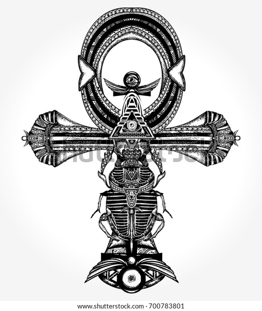 Ankh Tattoo Und T Shirt Design Antikes Agyptisches Kreuz Stock Vektorgrafik Lizenzfrei