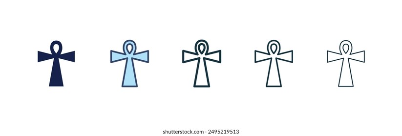 Ankh vector icon set black filled and outlined style.