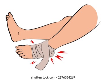 vendaje de tobillo por Ligament en el tobillo lesionado, diseño gráfico de ilustración vectorial sobre fondo blanco