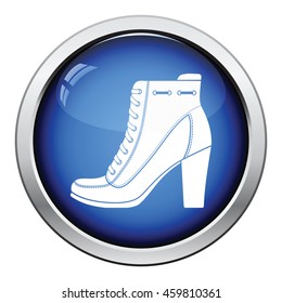 Ankle boot icon. Glossy button design. Vector illustration.