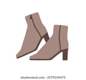 Ankle boots with block heel and pointed toe. Elegant stylish footwear for women. Modern trendy style foot wear pair for spring, autumn season. Flat vector illustration isolated on white background