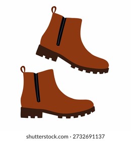 Botas de tornozelo em estilo vetorial plano para moda casual e ao ar livre. Ideal para designs de outono, ilustrações de estilo de vida e coleções de calçados.