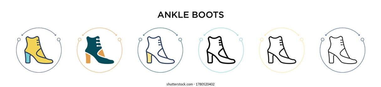 Ankle boots icon in filled, thin line, outline and stroke style. Vector illustration of two colored and black ankle boots vector icons designs can be used for mobile, ui, web