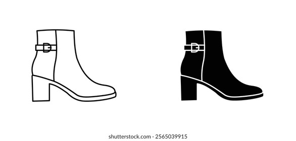 Ankle boots icons in outline and fill. vector illustration for ui.