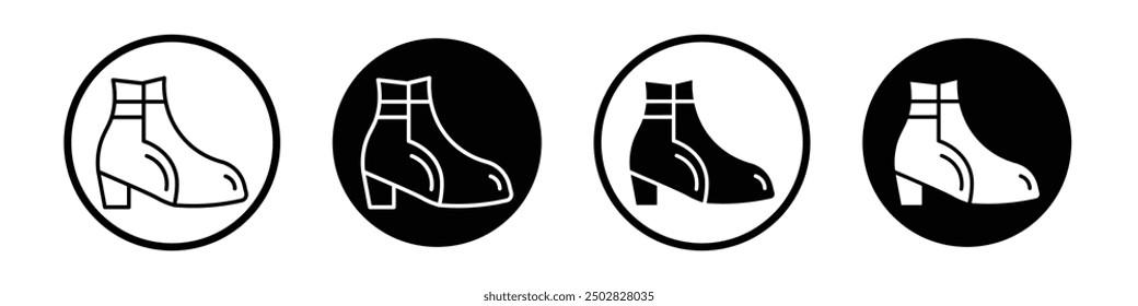 Ankle boots vector icon set black filled and outlined style.