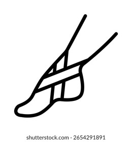 Ankle joint kinesio tape strips outline icon. Elastic therapeutic tape. Muscles swelling and pain reduction. Joints and ligaments support. Isolated line symbol illustration.